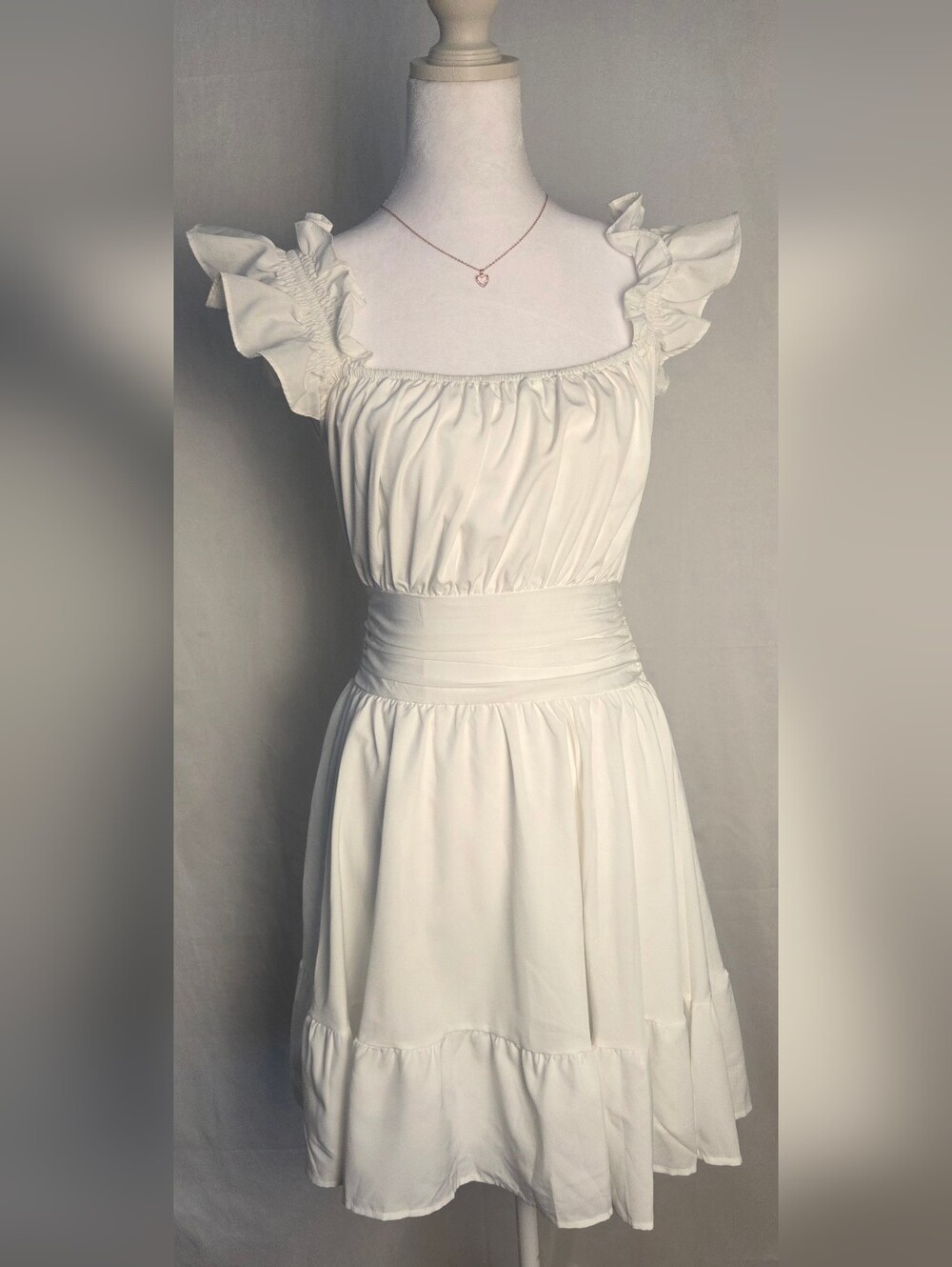 Exlura White Ruffled Sleeve Sundress - Classic Women's Dress